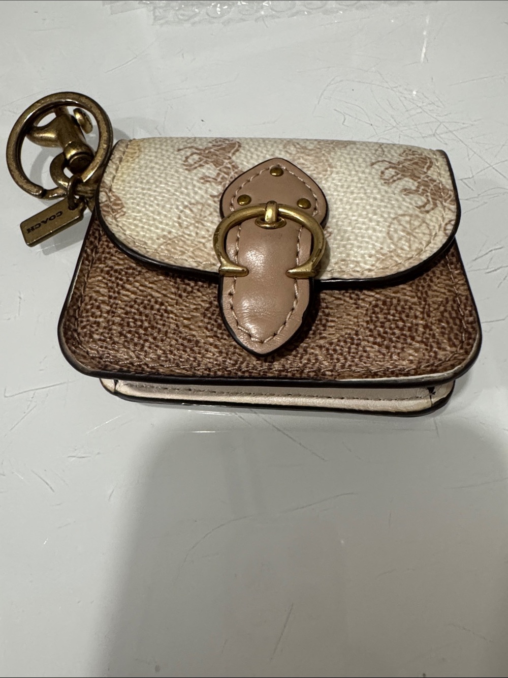 Coach RARE Beige, Brown & Tan Signature Buckle Key Pouch
